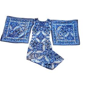 Elegant Blue Print Kaftan Dress‎ - Stylish Women's Fashion